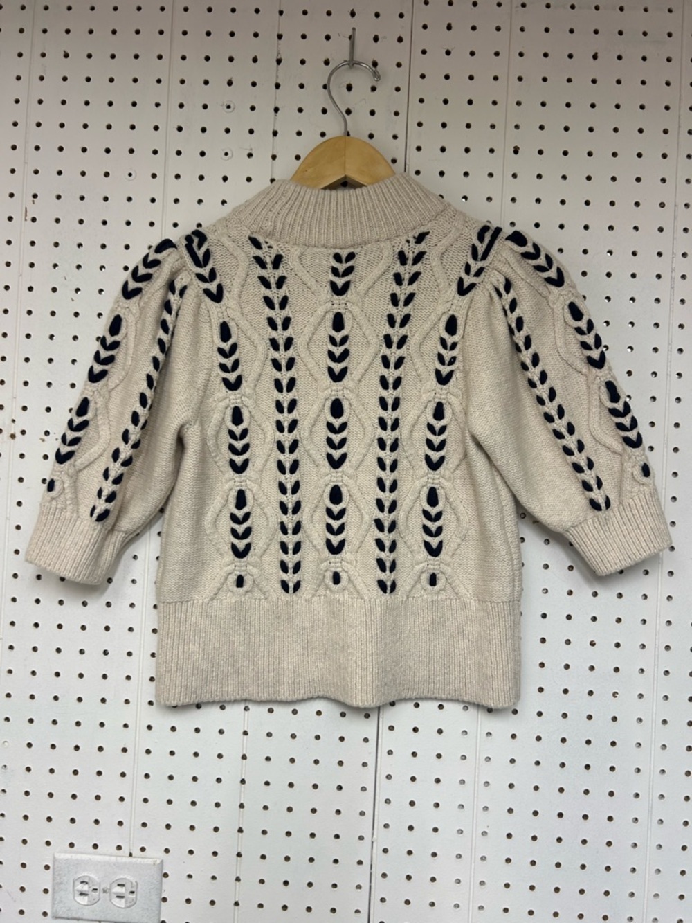 Rails Addy Cable Knit Short-Sleeve Mock Neck Sweater with Navy Eyelet Detail - Picture 3 of 6
